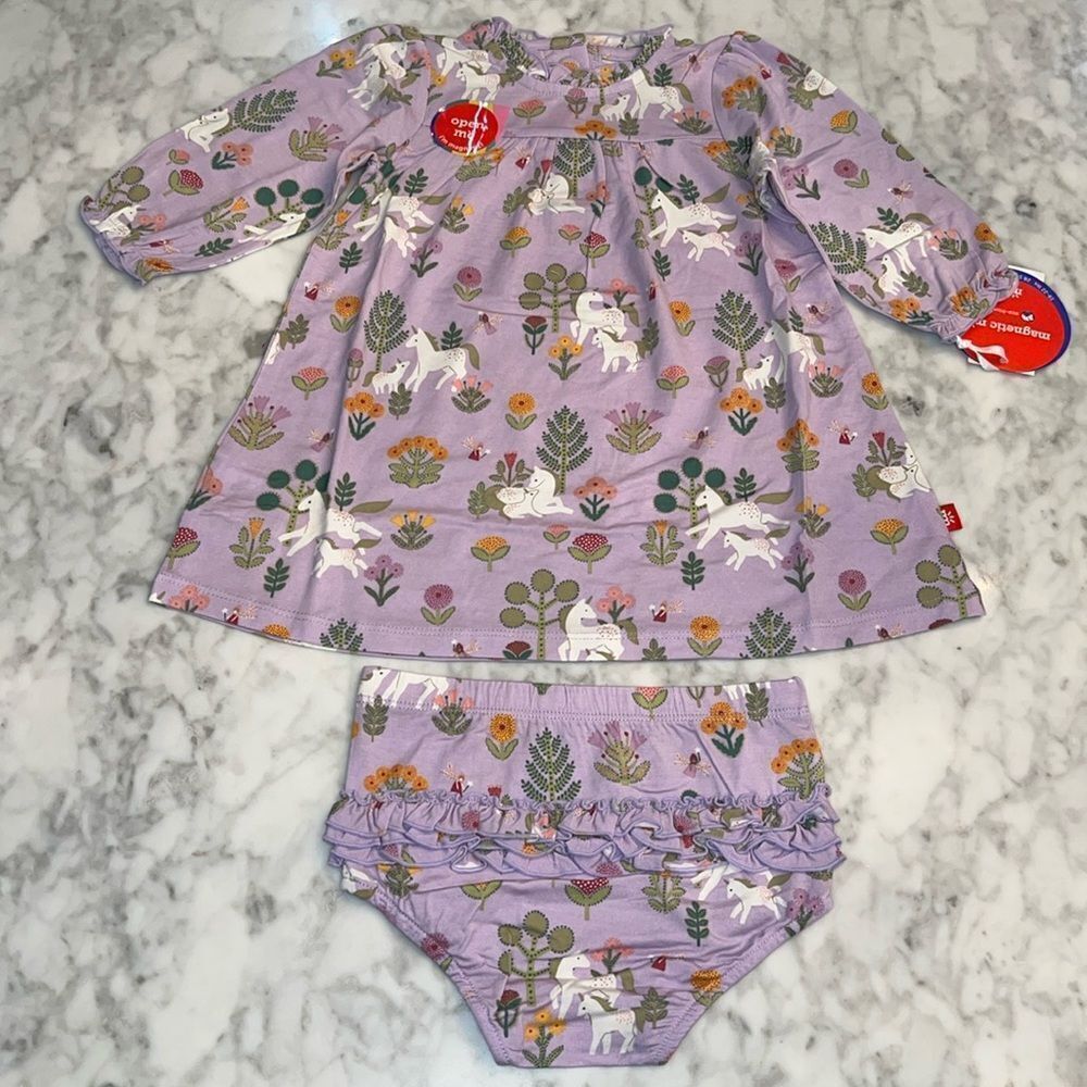NWT MAGNETIC ME UNICORN RUFFLE LONG SLEEVE DRESS SET